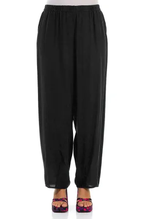 Taper Black Silk Bamboo Trousers