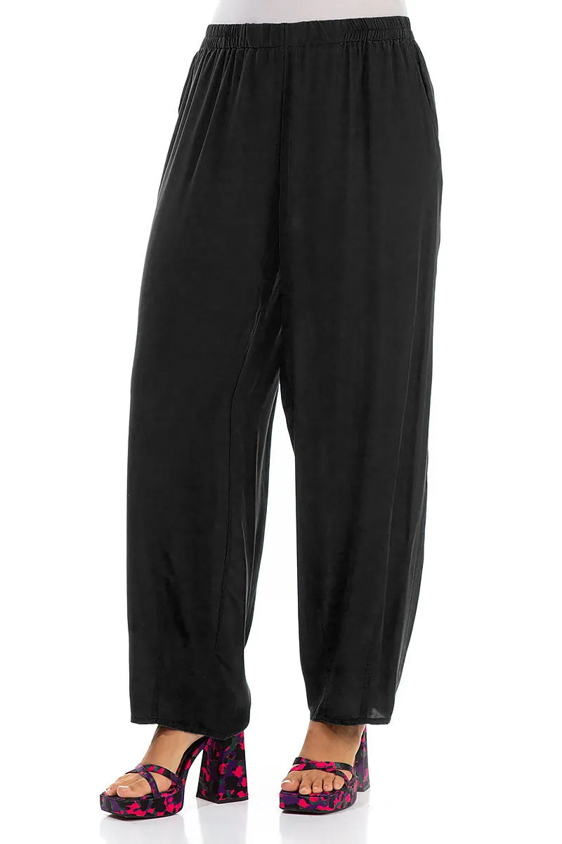 Taper Black Silk Bamboo Trousers