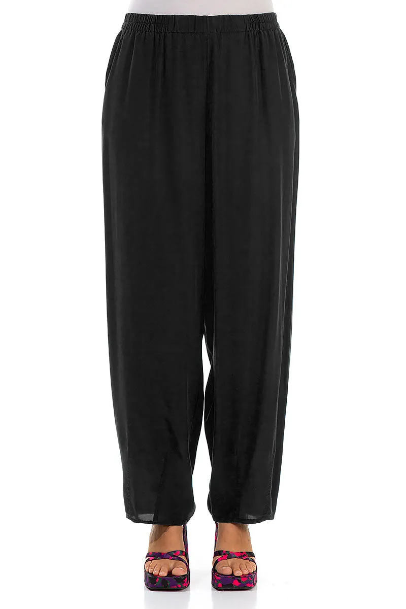 Taper Black Silk Bamboo Trousers