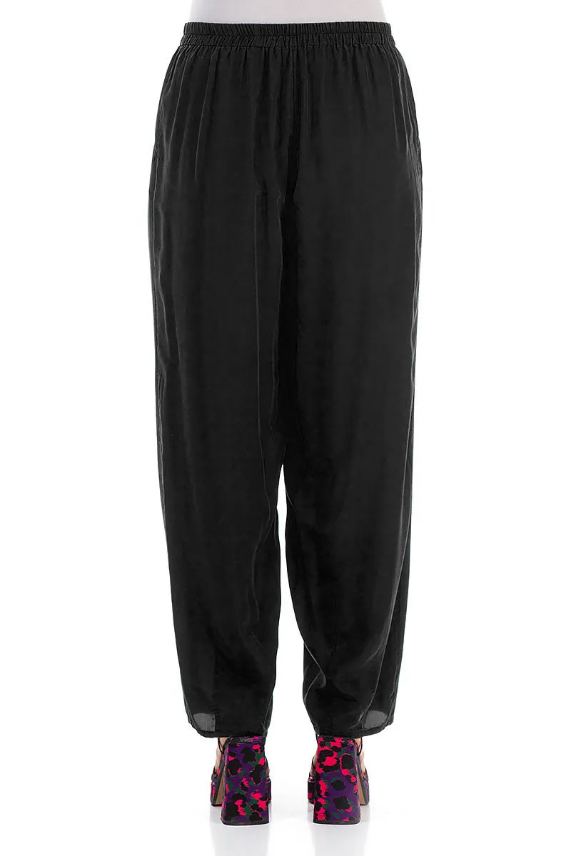 Taper Black Silk Bamboo Trousers