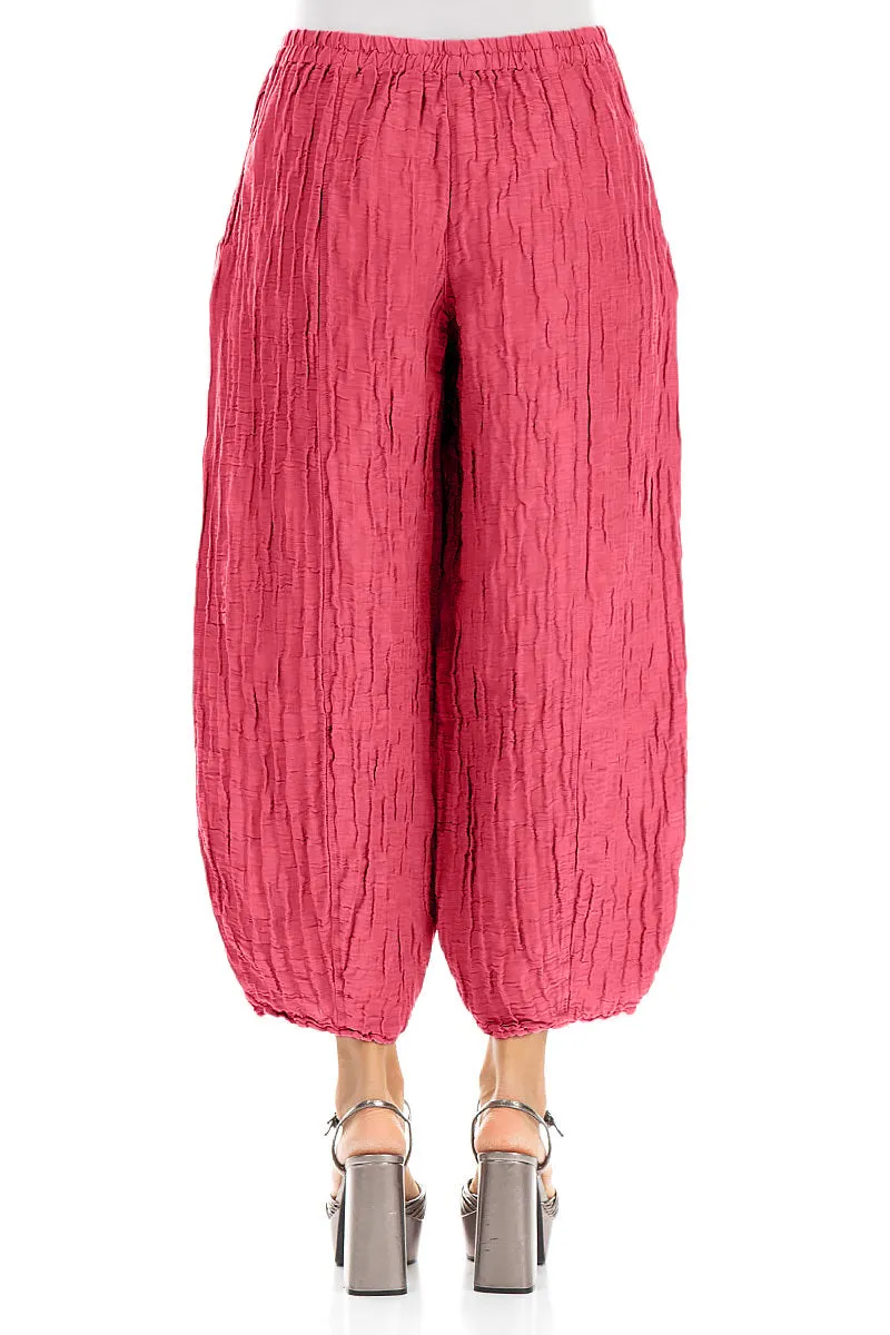 Taper Raspberry Crinkled Silk Linen Trousers