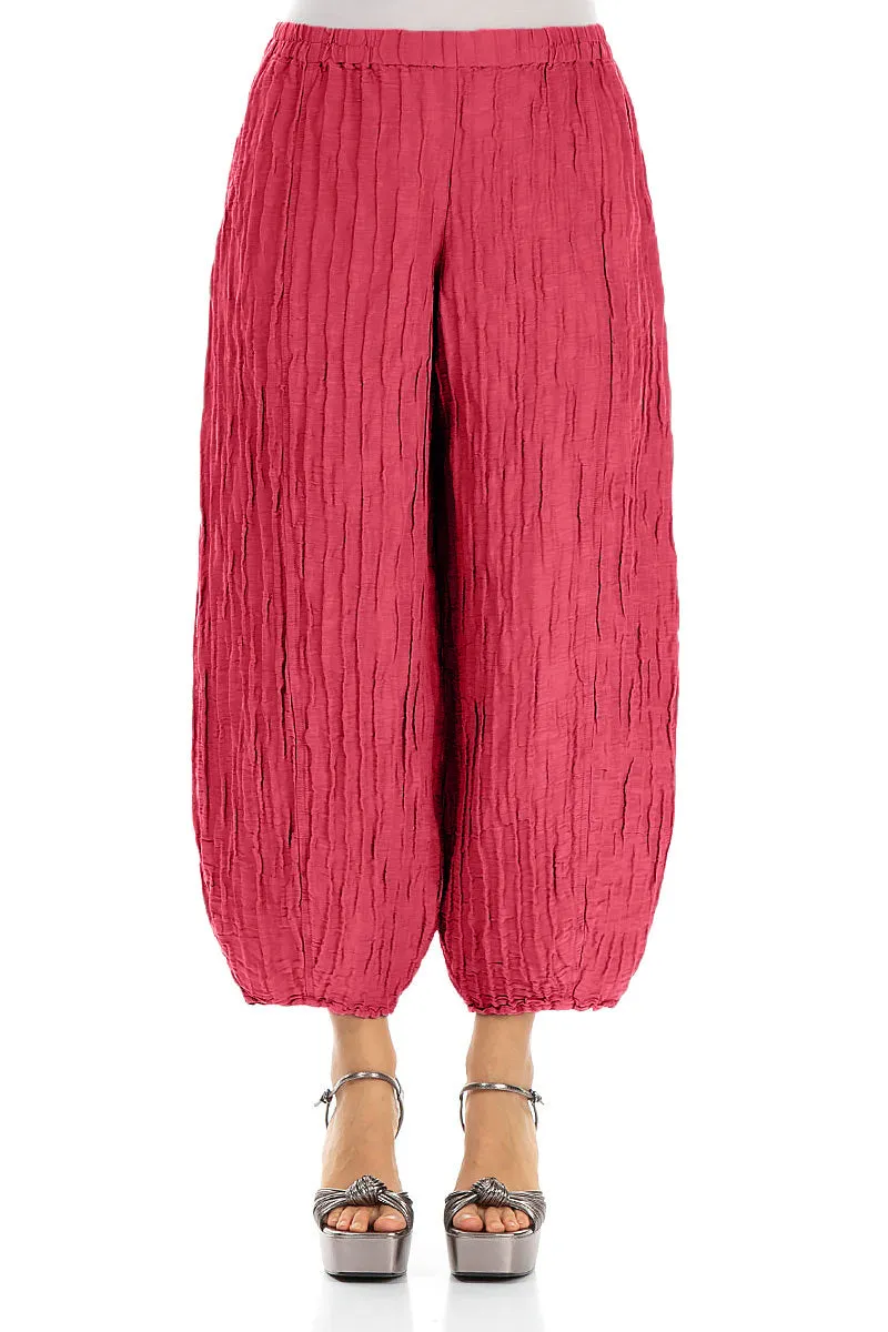 Taper Raspberry Crinkled Silk Linen Trousers