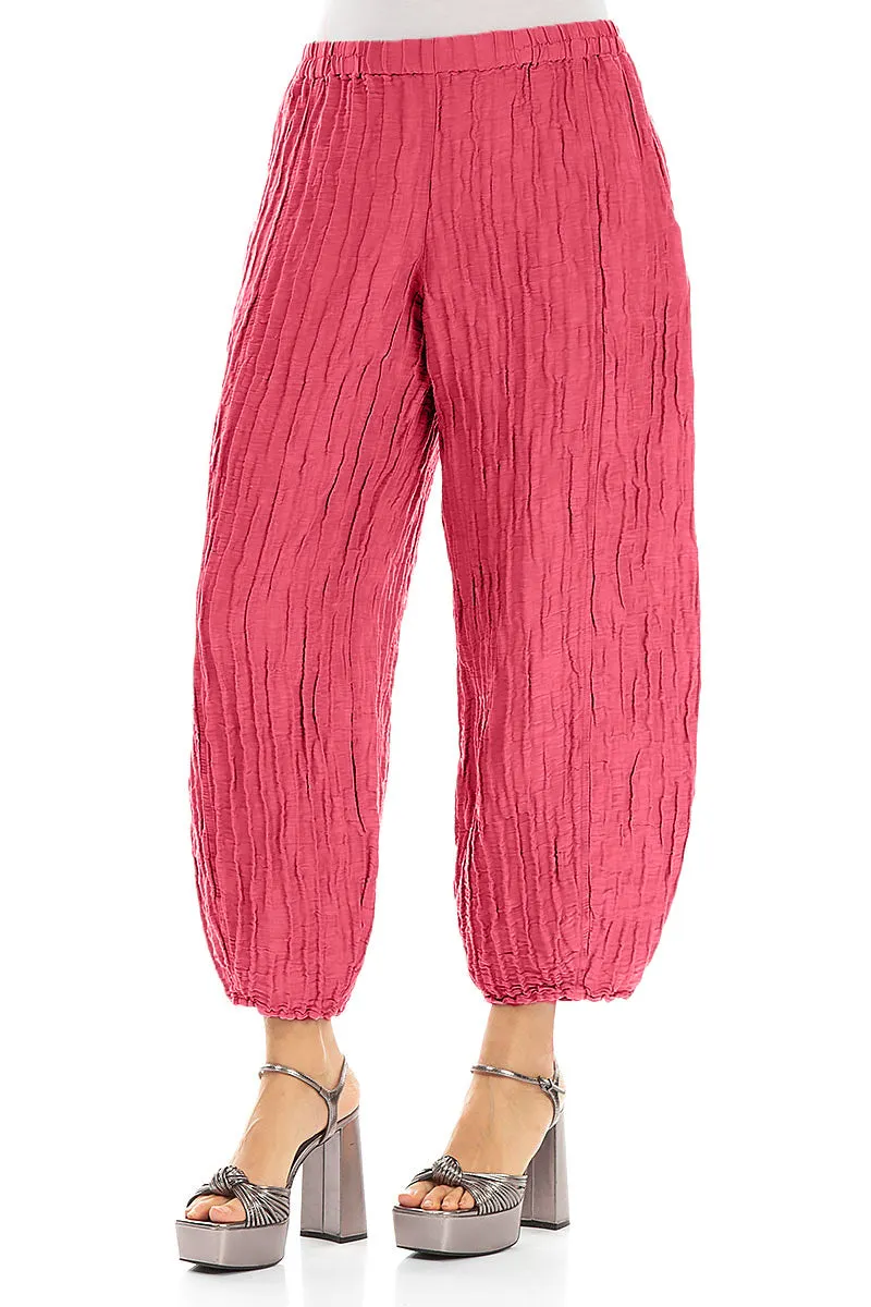 Taper Raspberry Crinkled Silk Linen Trousers