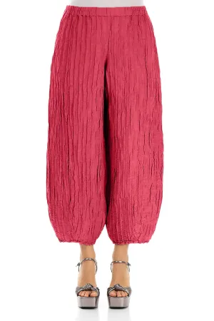 Taper Raspberry Crinkled Silk Linen Trousers