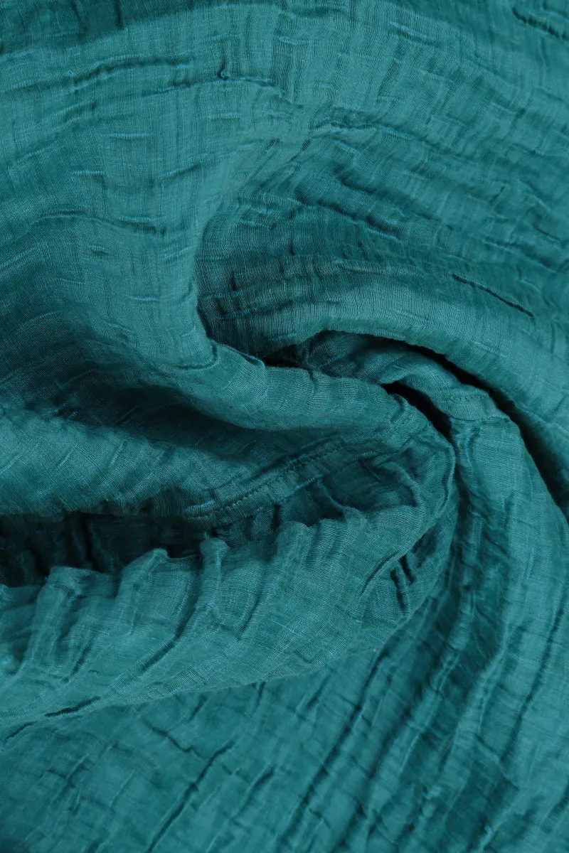 Taper Turquoise Crinkled Silk Linen Trousers