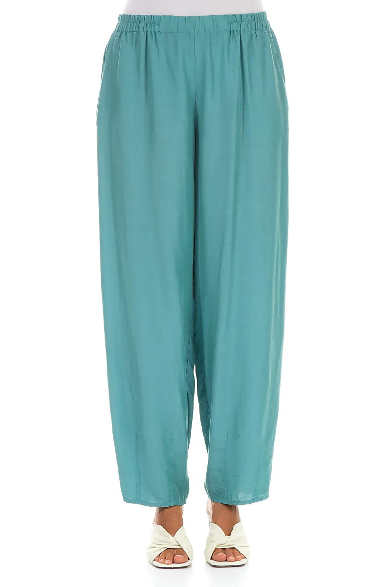 Taper Turquoise Silk Bamboo Trousers