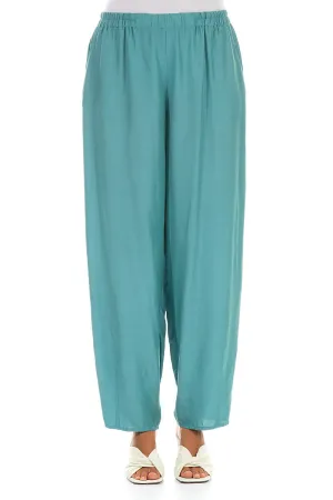 Taper Turquoise Silk Bamboo Trousers
