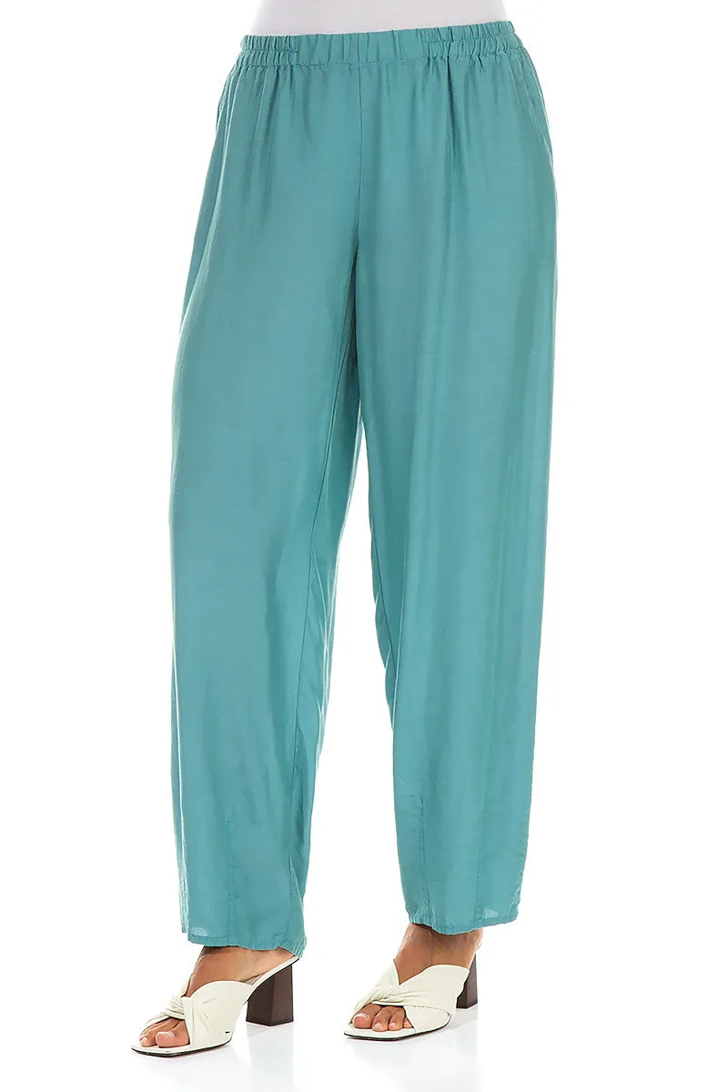Taper Turquoise Silk Bamboo Trousers