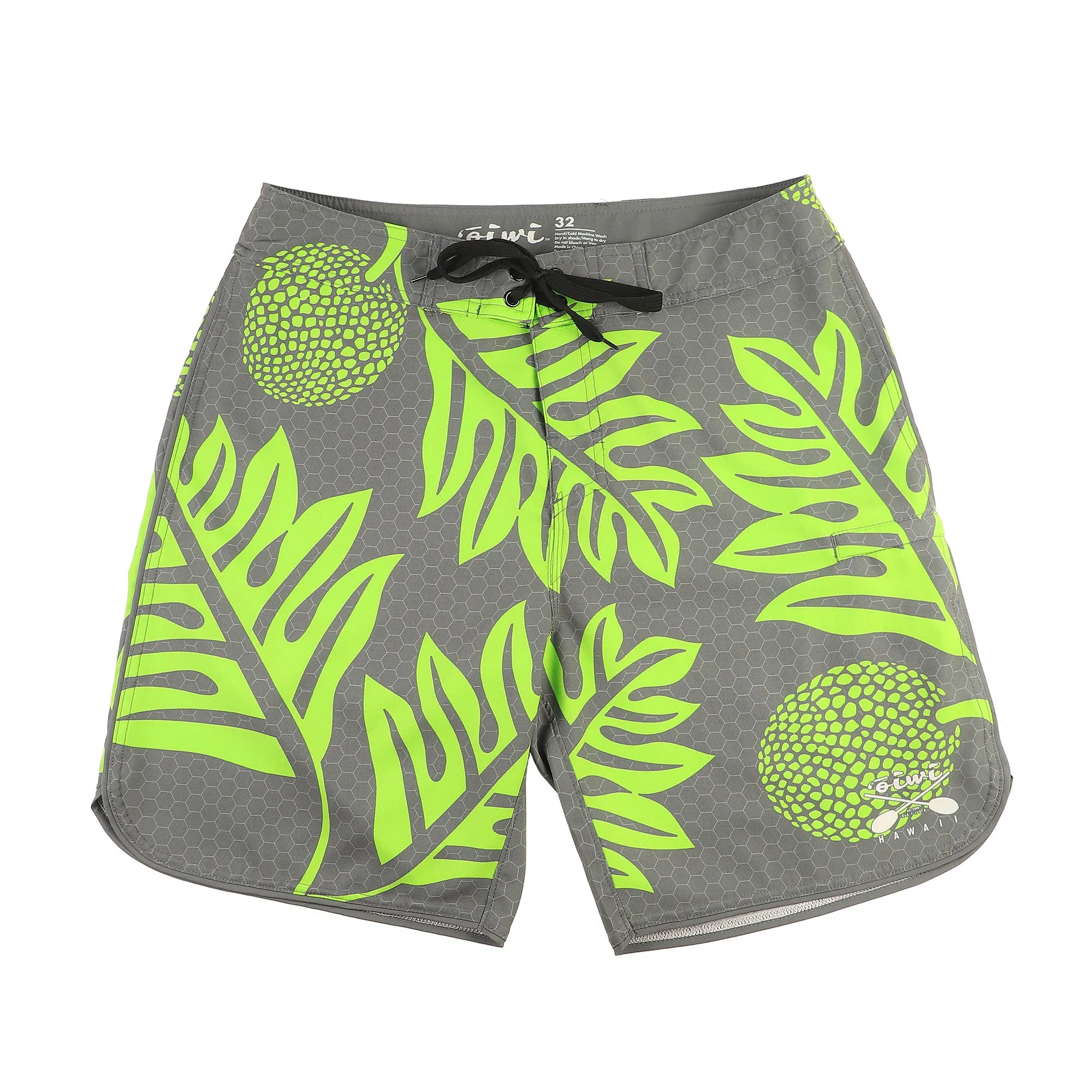 Ulu Kane Board Shorts in Grey with Green Print