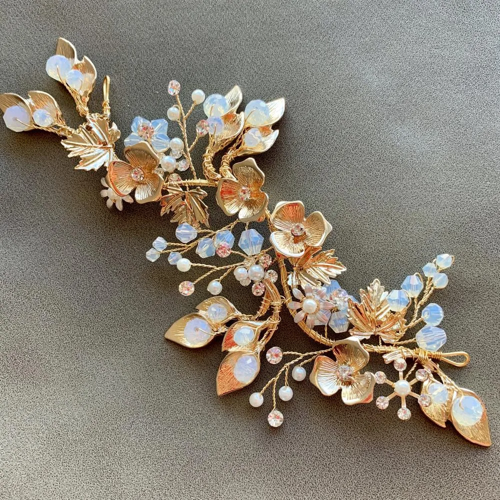 V101 gold bridal boho hairpiece for wedding, hair vine
