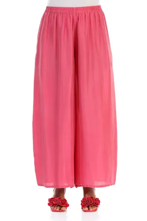 Wide Flowy Raspberry Pure Silk Trousers