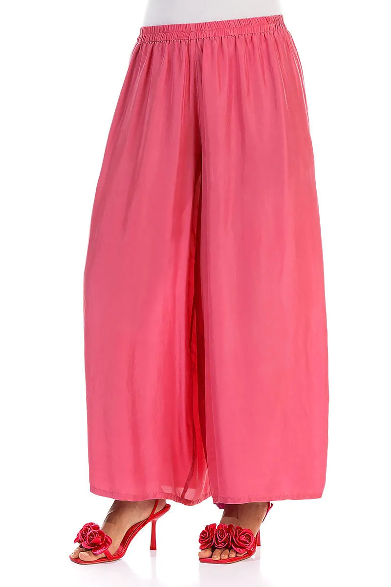 Wide Flowy Raspberry Pure Silk Trousers