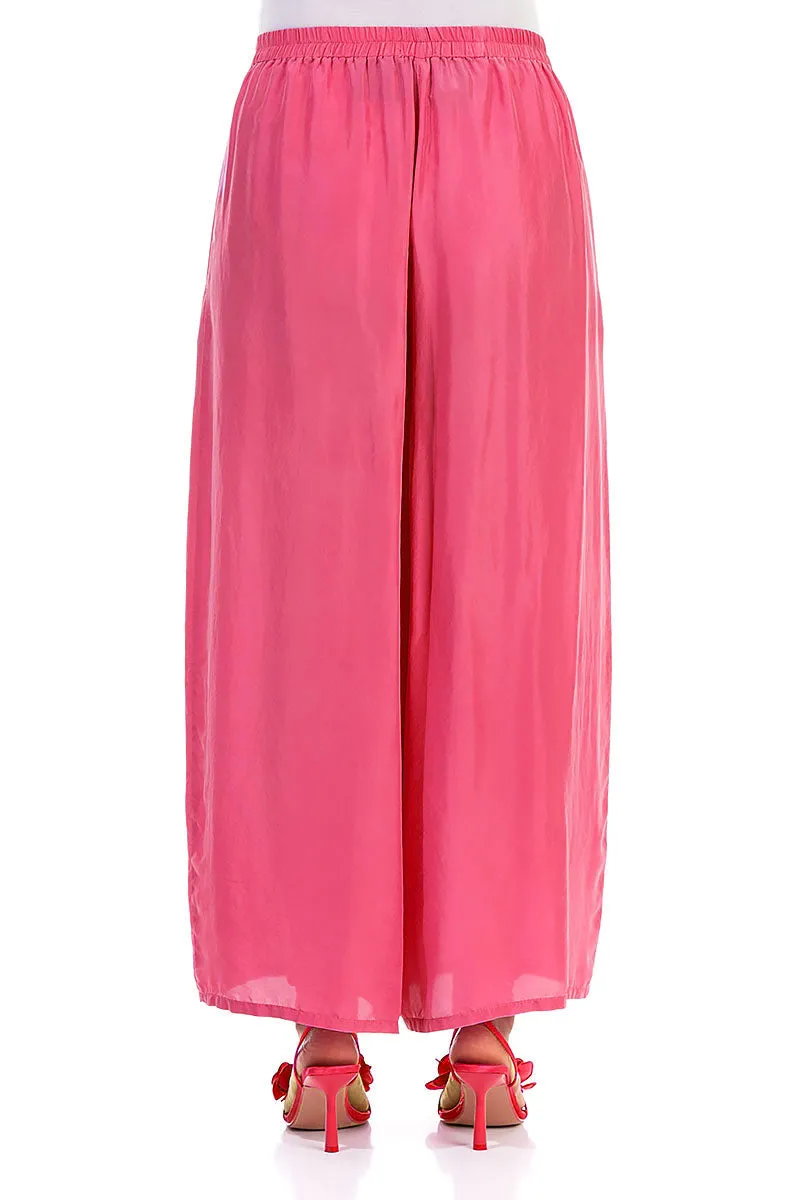 Wide Flowy Raspberry Pure Silk Trousers
