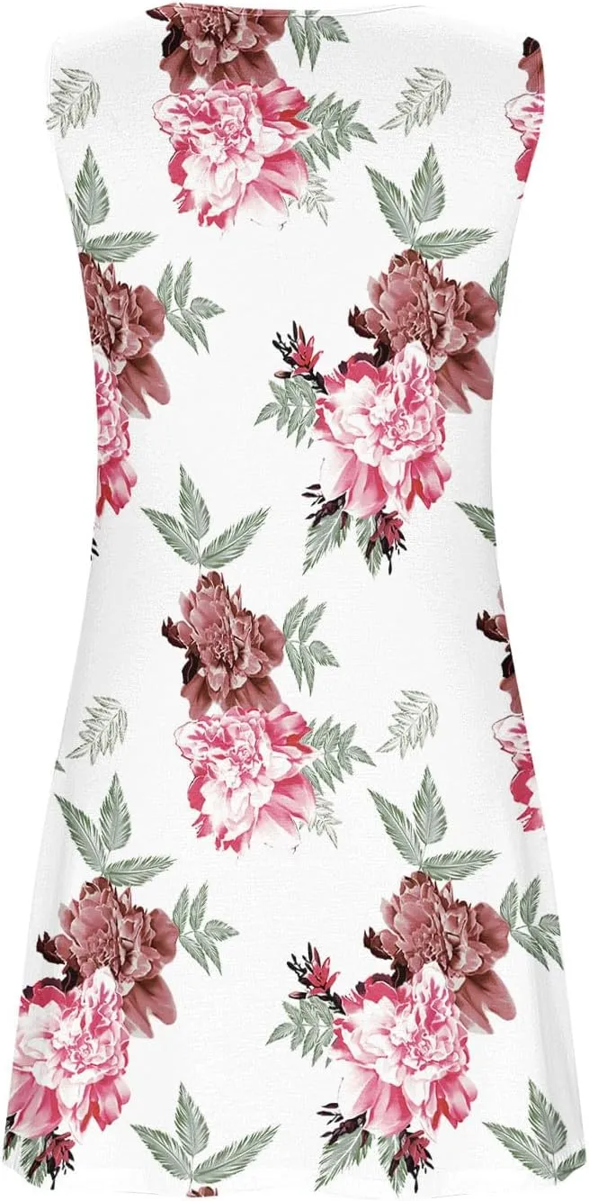 Womens Casual Dresses Sleeveless Summer 2025 Boho Floral Beach Button Sundresses Spring A-Line Tank Dress