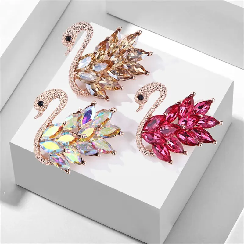 Women's Delicate Rhinestone Bejeweled Swan Brooch Pin