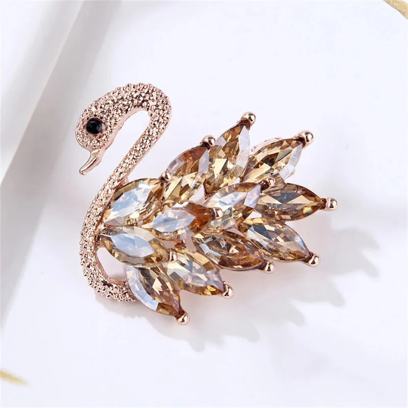 Women's Delicate Rhinestone Bejeweled Swan Brooch Pin