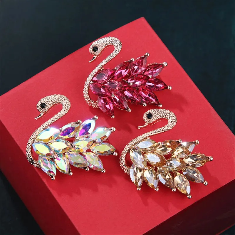 Women's Delicate Rhinestone Bejeweled Swan Brooch Pin