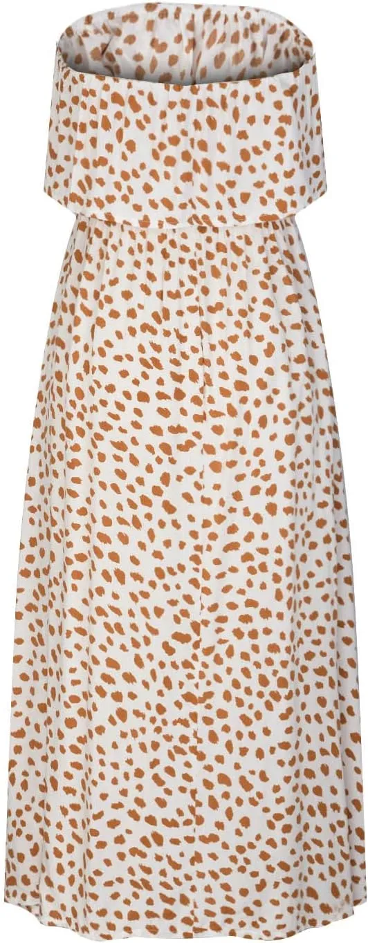 Women's Leopard Print Bustier Dress Waist Cinching High Elastic Dresses Ankle Length Split Sexy Flowy Sundress