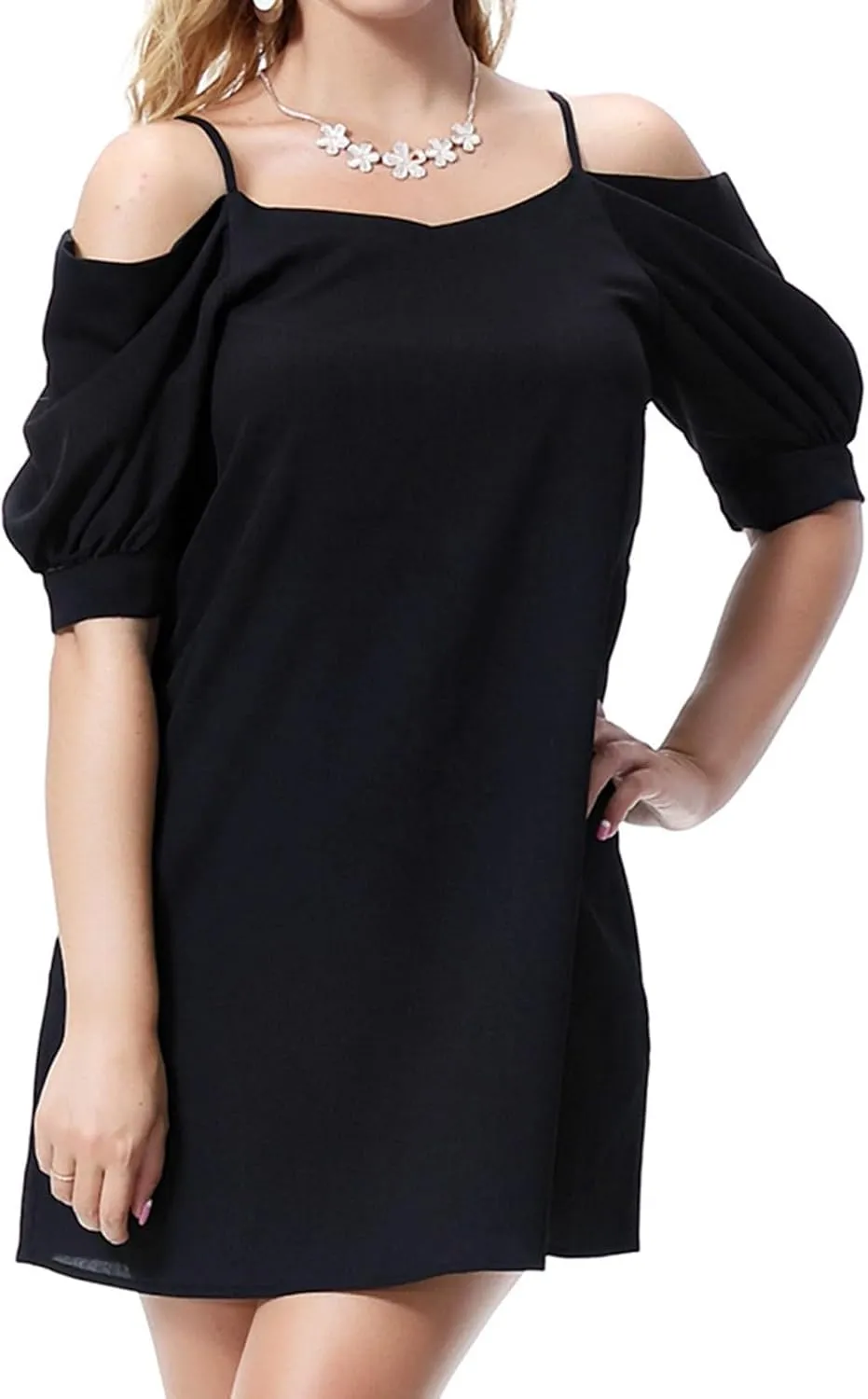 Women's Summer Dresses Trendy 2024 Casual Spaghetti Strap Sundress Dress Cold Shoulder Ruffle Sleeves Mini Beach Dresses