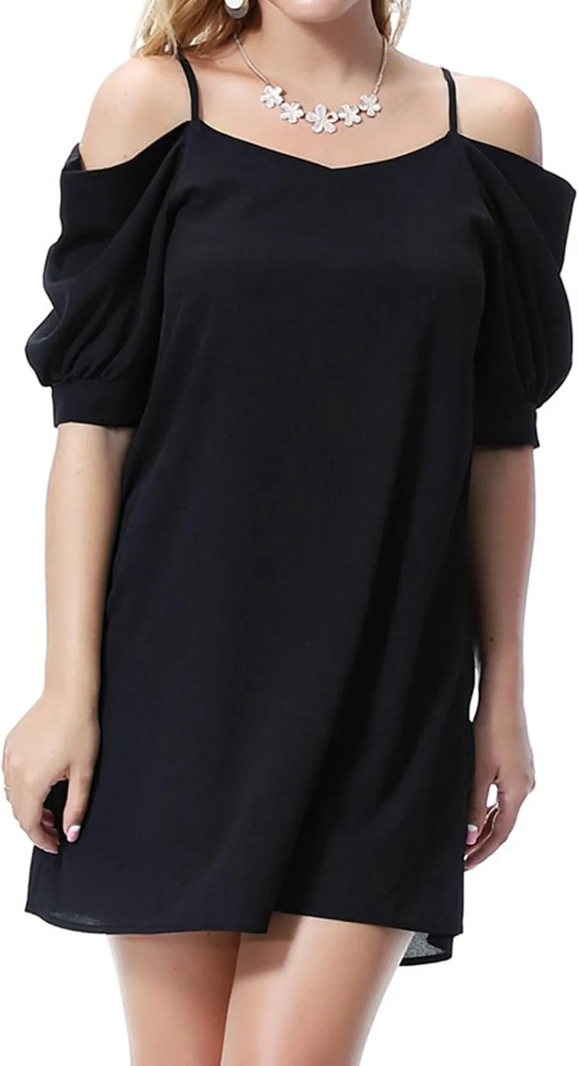 Women's Summer Dresses Trendy 2024 Casual Spaghetti Strap Sundress Dress Cold Shoulder Ruffle Sleeves Mini Beach Dresses