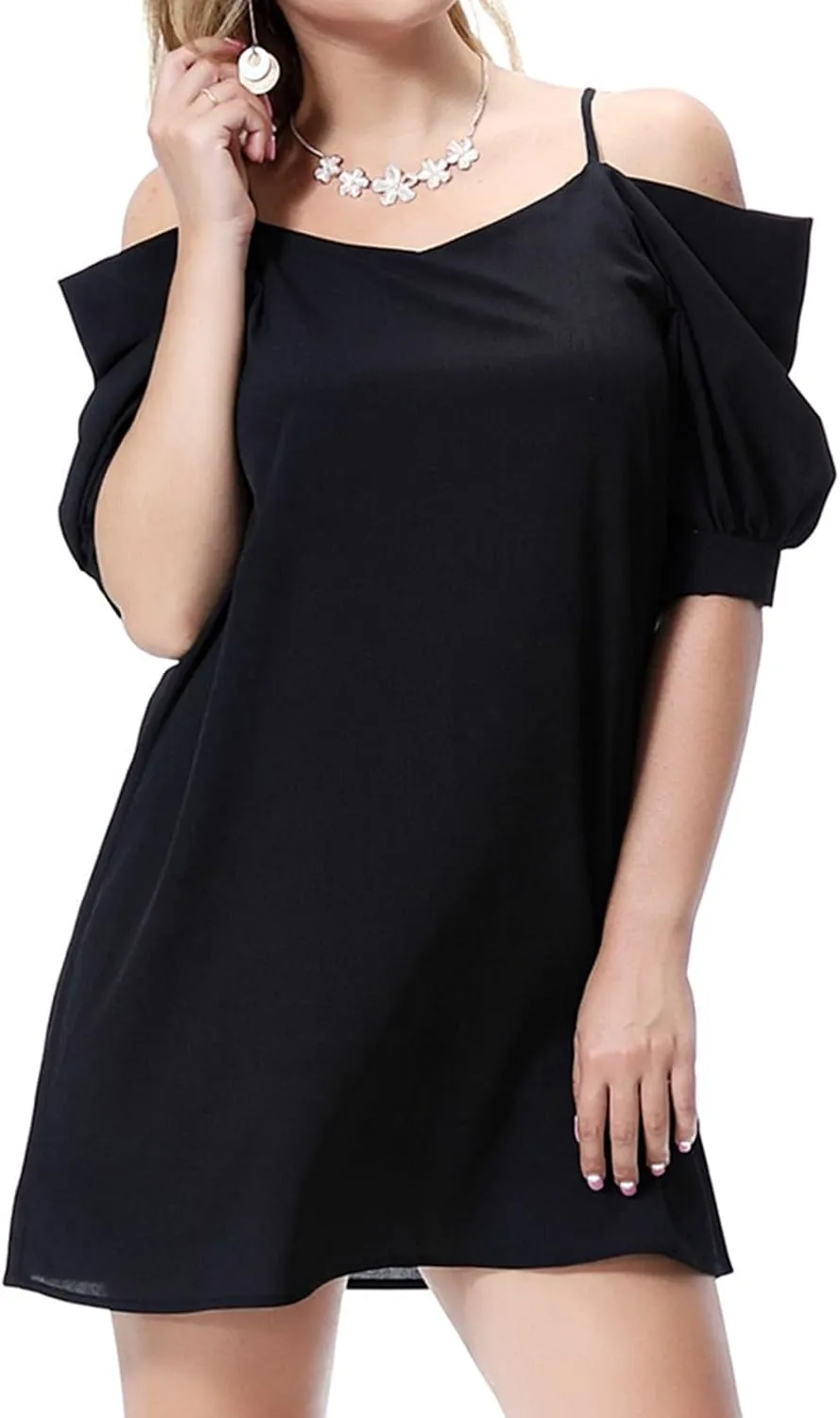 Women's Summer Dresses Trendy 2024 Casual Spaghetti Strap Sundress Dress Cold Shoulder Ruffle Sleeves Mini Beach Dresses