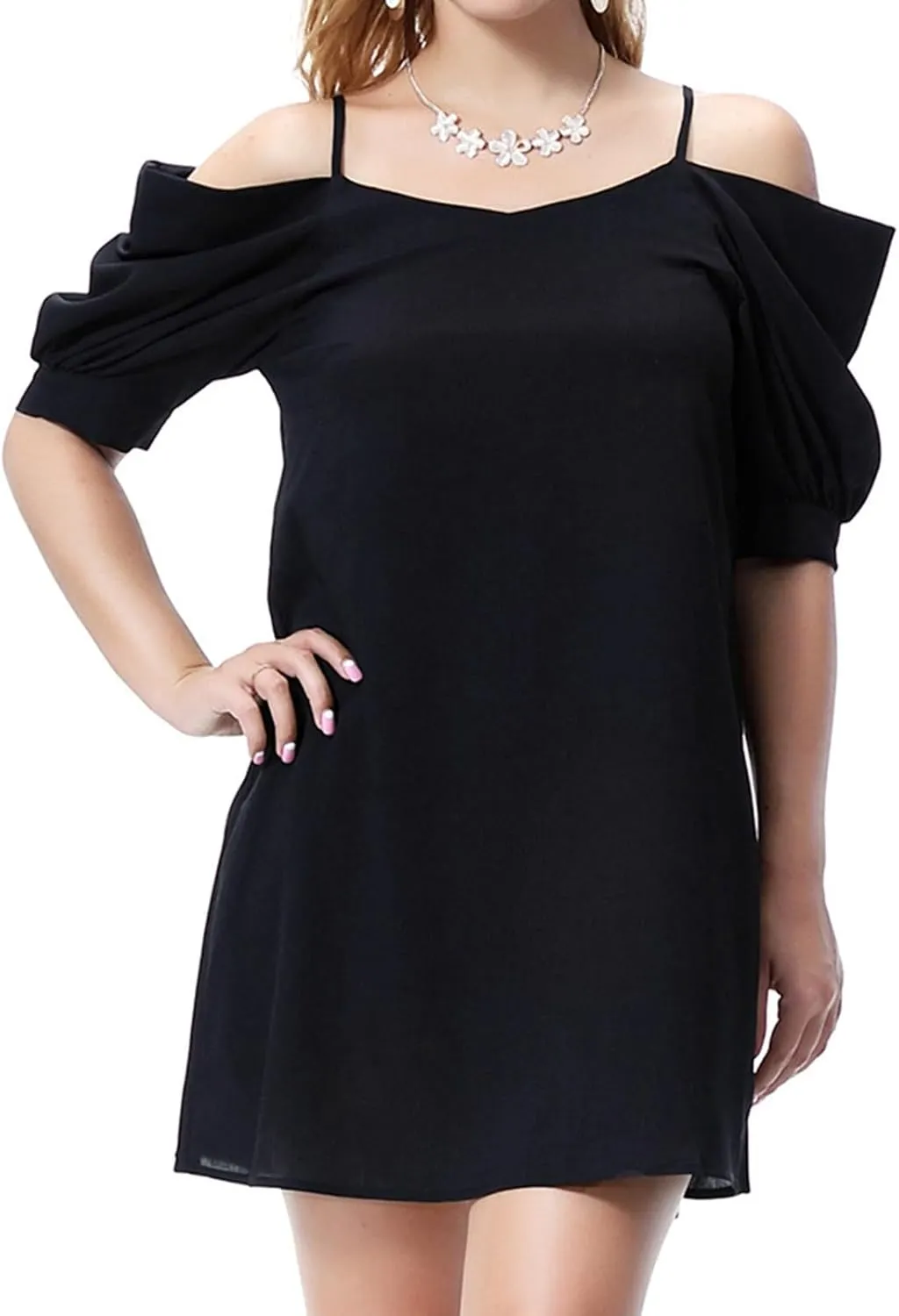 Women's Summer Dresses Trendy 2024 Casual Spaghetti Strap Sundress Dress Cold Shoulder Ruffle Sleeves Mini Beach Dresses