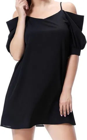 Women's Summer Dresses Trendy 2024 Casual Spaghetti Strap Sundress Dress Cold Shoulder Ruffle Sleeves Mini Beach Dresses