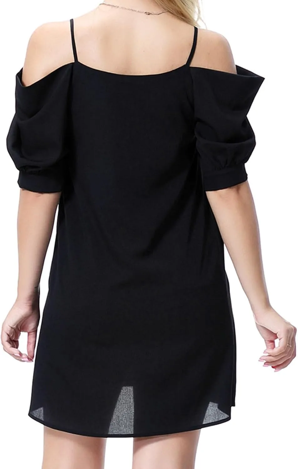 Women's Summer Dresses Trendy 2024 Casual Spaghetti Strap Sundress Dress Cold Shoulder Ruffle Sleeves Mini Beach Dresses