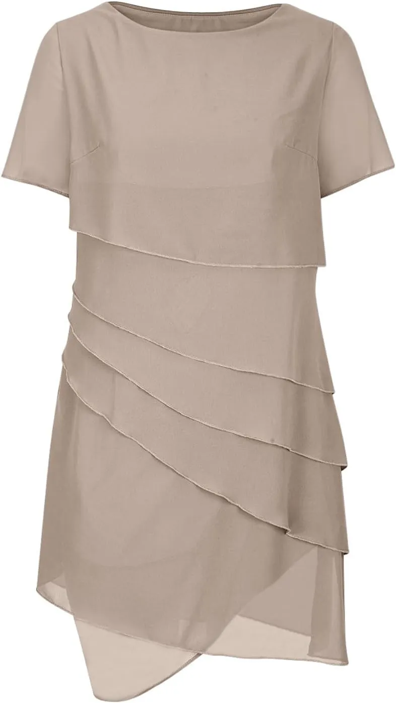 Women's Tiered Chiffon Dresses Pleated A Line Flowy Mini Dress Solid Color Long Dress Cocktail Party Evening Dresses